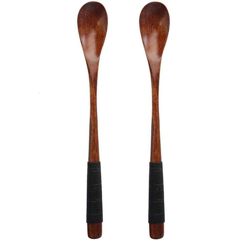 erioctry 2 Set of Retro Handcrafted Wooden Long Coffee Tea Spoon Coffee Stirrers with Cable Tie - Image 1