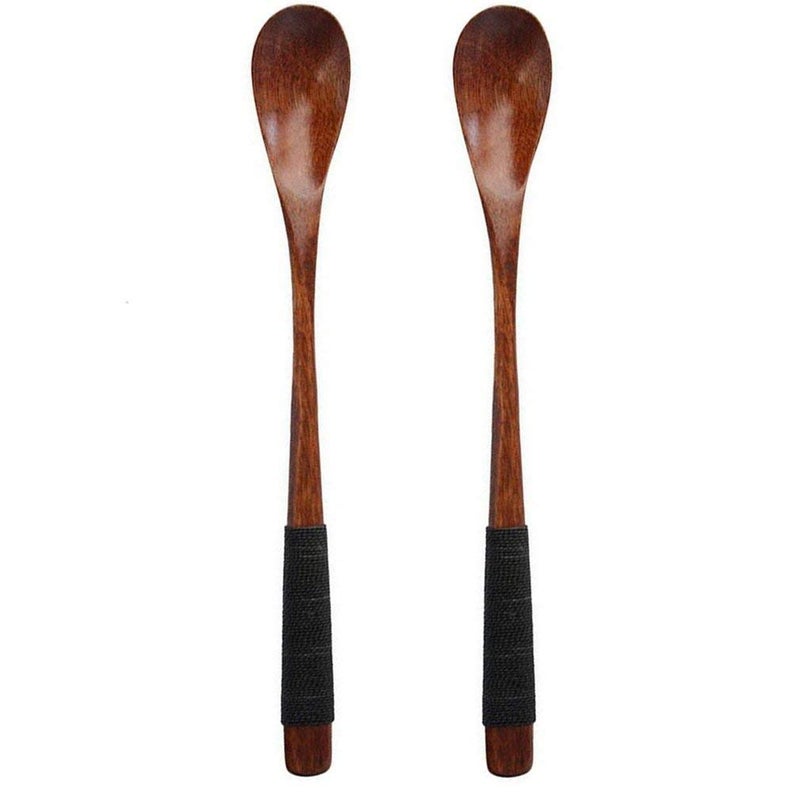erioctry 2 Set of Retro Handcrafted Wooden Long Coffee Tea Spoon Coffee Stirrers with Cable Tie - Image 3