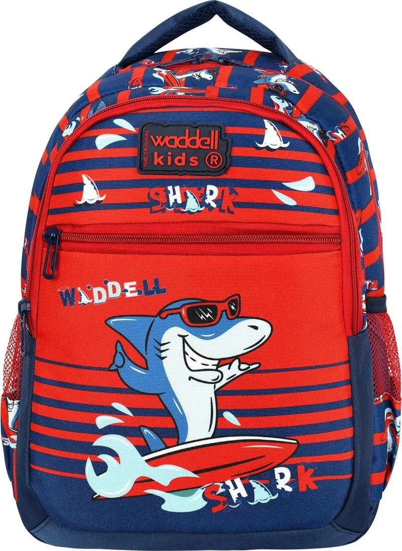 واديل Licensed Navy Blue-Red Shark Patterned School Backpack, Lunch Bag and Pencil Case