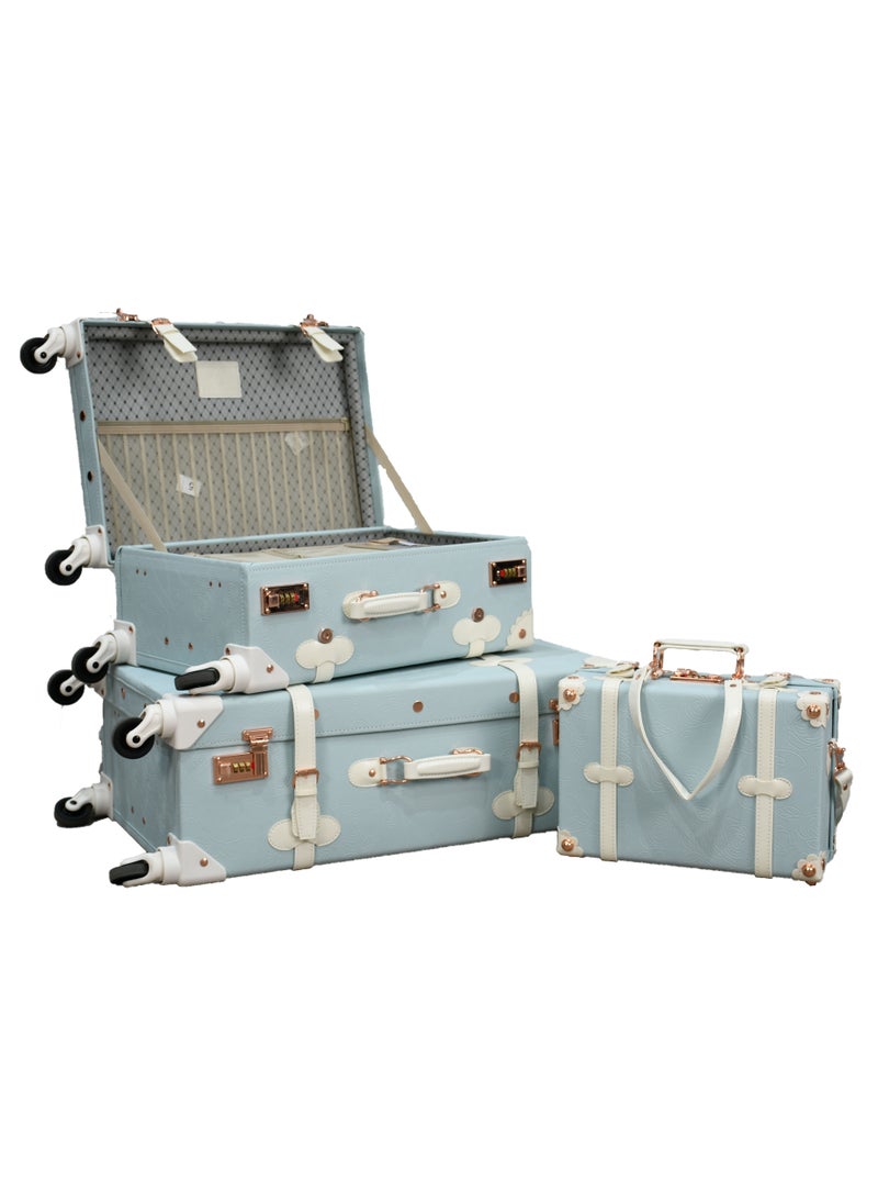 MORANO - Classic Morano leather travel bags three pieces with rotating wheels and a safety lock - Image 1
