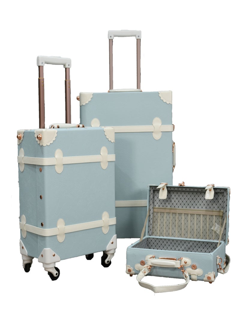 MORANO - Classic Morano leather travel bags three pieces with rotating wheels and a safety lock - Image 1