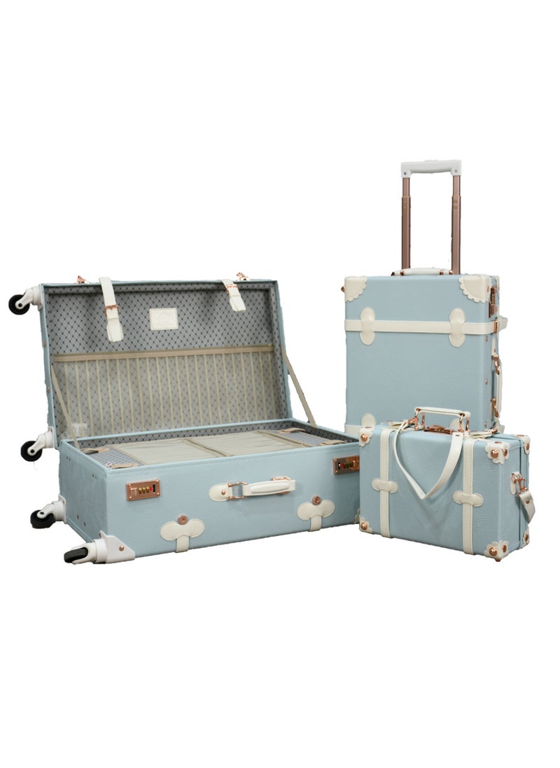 MORANO - Classic Morano leather travel bags three pieces with rotating wheels and a safety lock - Image 1