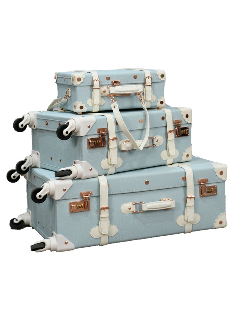MORANO - Classic Morano leather travel bags three pieces with rotating wheels and a safety lock - Image 1