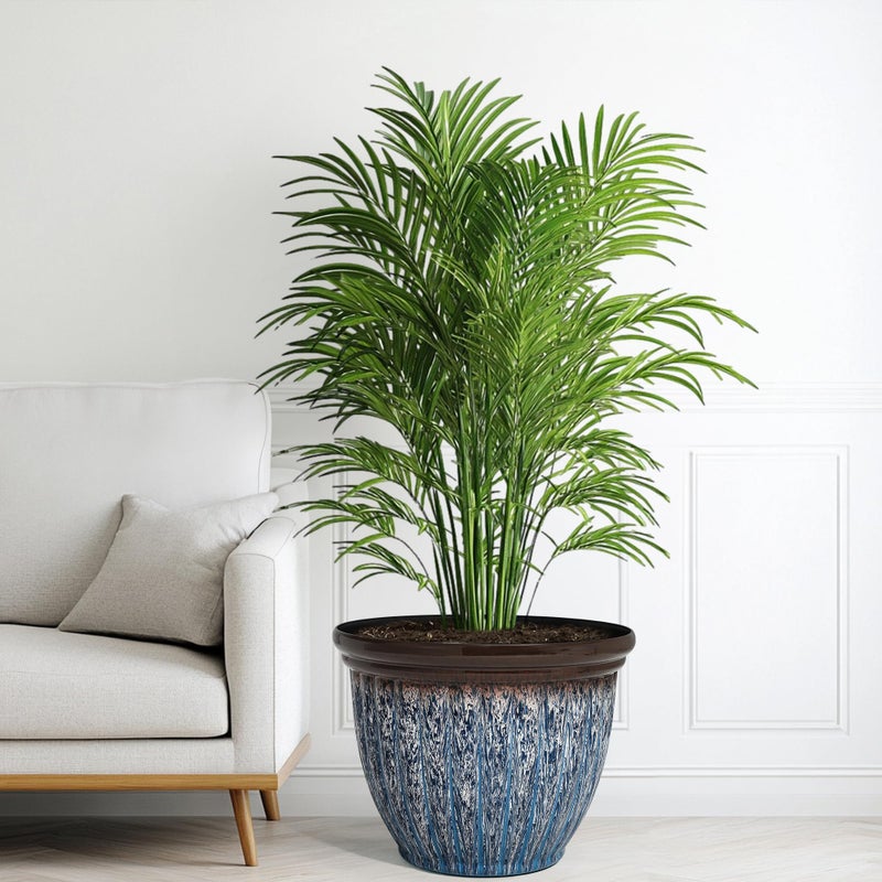 Ultym 15" D Large Flower Pots, 2-Pack Big Planters for Indoor Outdoor Plants, UV-Protect PP Container for Garden Patio Yard Balcony Porch or Home Decor, Artistic Floating Blue & Brown Glaze - Image 3