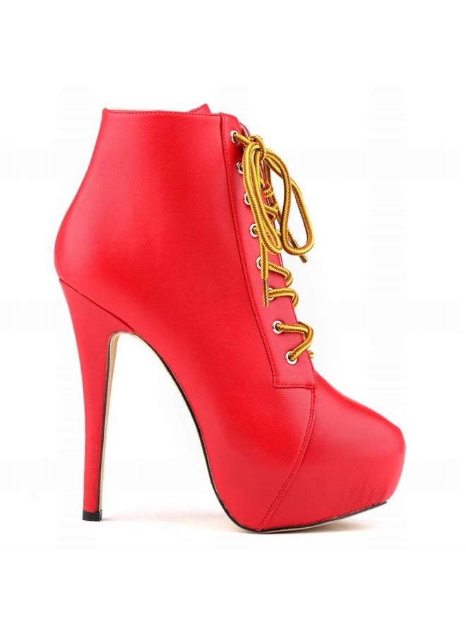 Loquat Autumn/Winter Platform Ultra High Stiletto Lace-Up Boots 14cm Red  - Image 1