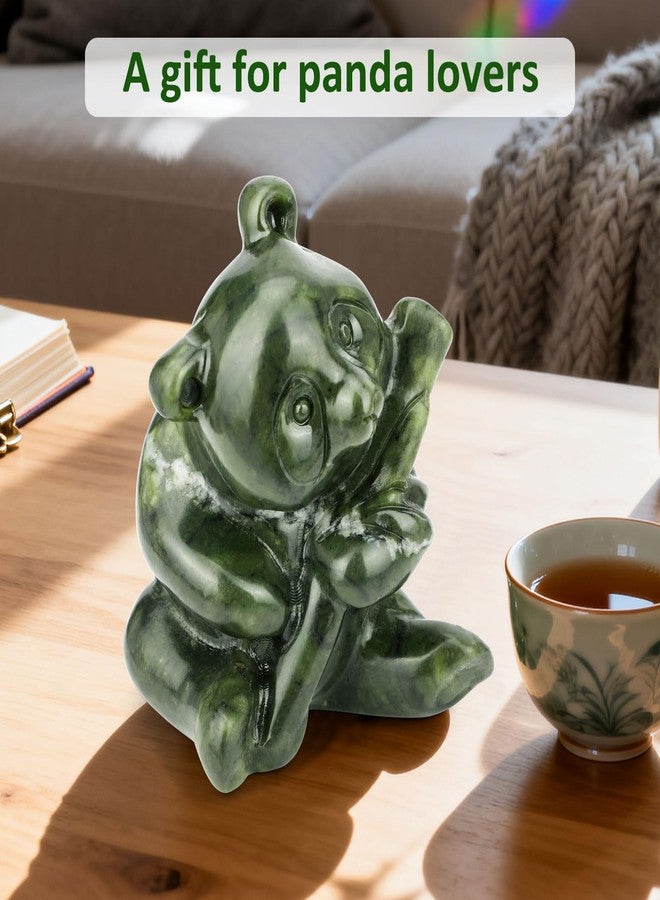 gemshan Green Jade Panda Statue - Natural Jade Figurine for Home Decor, Desk & Living Room - Image 3