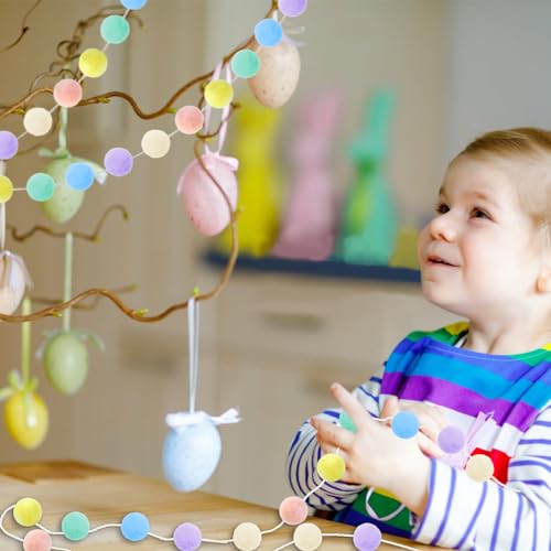 Jishi 3pk Pastel Pom Pom Garland Easter Decorations Spring Home Decor Indoor Living Room Wall Classroom Xmas Tree, Cute Hanging Rainbow Colorful Felt Ball Garland Baby Shower Wedding Birthday Party Supplies - Image 4