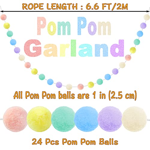 Jishi 3pk Pastel Pom Pom Garland Easter Decorations Spring Home Decor Indoor Living Room Wall Classroom Xmas Tree, Cute Hanging Rainbow Colorful Felt Ball Garland Baby Shower Wedding Birthday Party Supplies - Image 2
