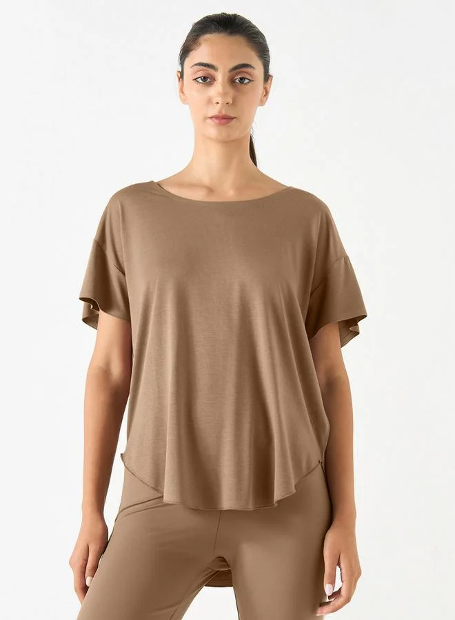 ADOT by Splash Round Neck High Low T-shirt with Short Sleeves