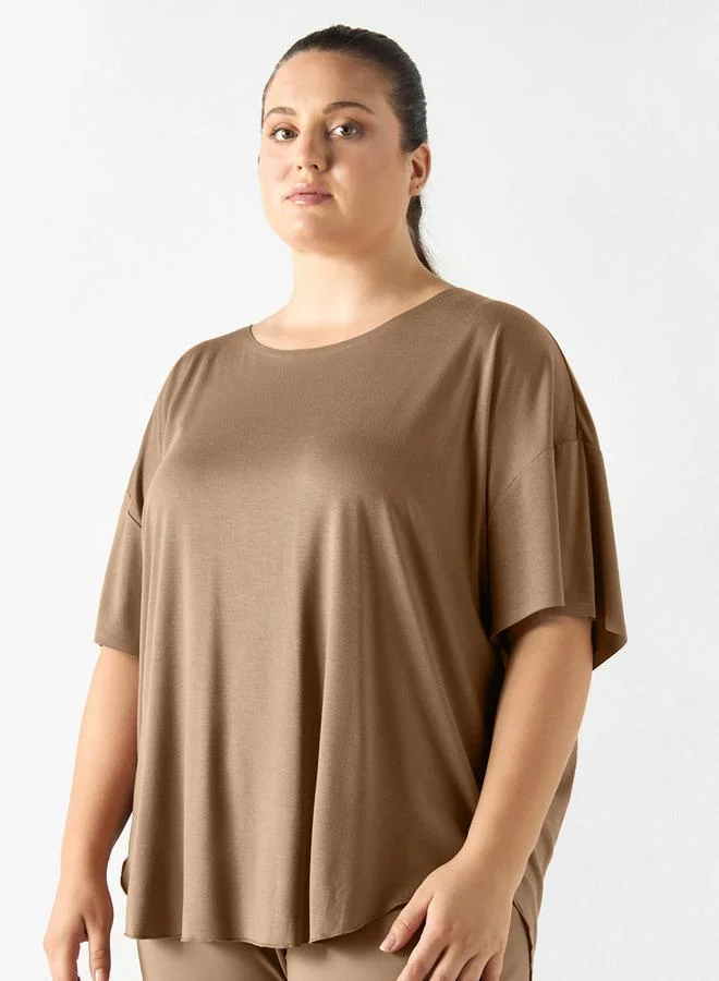 ADOT by Splash Round Neck High Low T-shirt with Short Sleeves