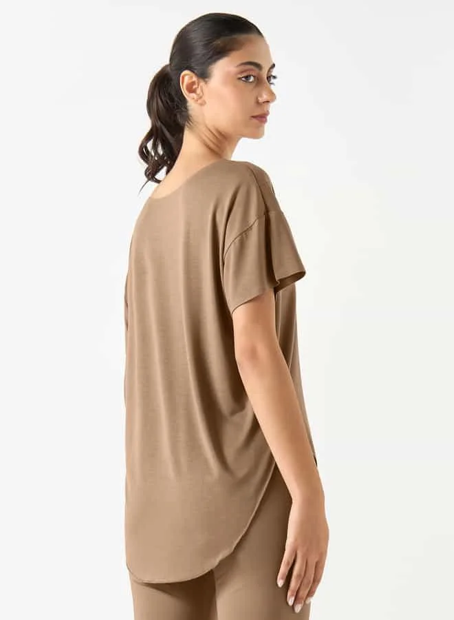 ADOT by Splash Round Neck High Low T-shirt with Short Sleeves
