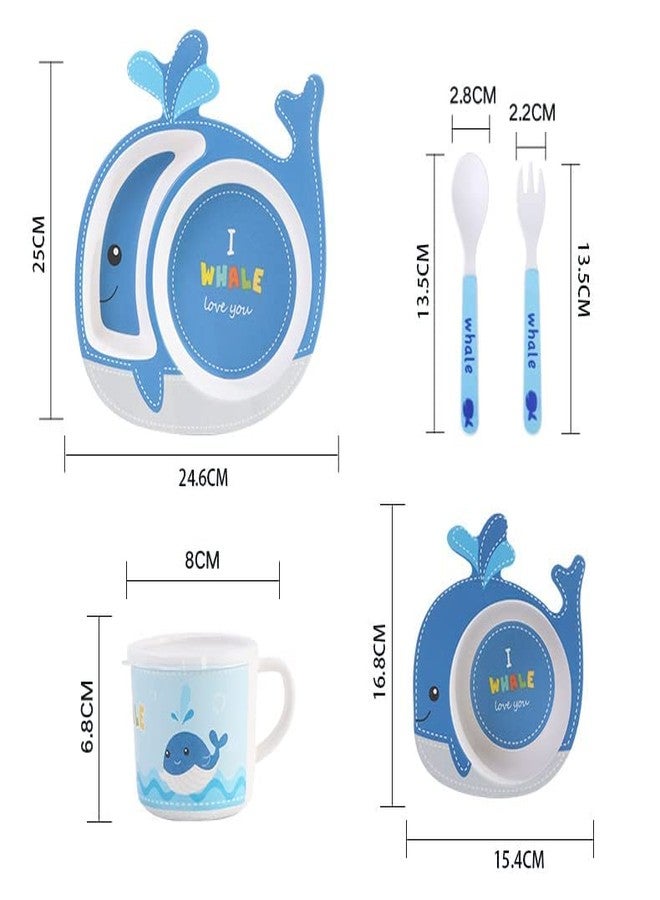 TORIOX طقم عشاء للأطفال من توريوكس، مصنوع من ألياف الخيزران الصديقة للبيئة، يتضمن طبقًا وملعقة وشوكة وعيدان طعام، 5 قطع (متعدد الألوان) (حوت) - Image 2