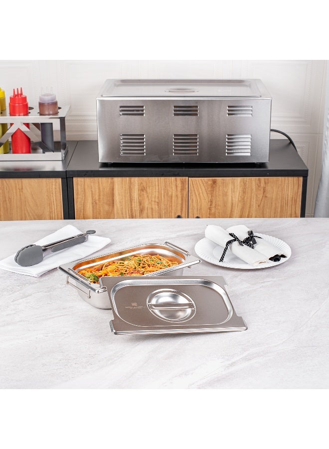 Restaurantware LID ONLY: Met Lux 10.25 x 6.25 Inch Steam Table Pan Lid, 1 Hotel Pan Lid - Fits 1/4 Size Steam Table Pan, Table Pan Sold Separately, Stainless Steel Steam Pan Cover, Built-In Handle  - Image 3