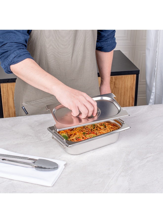 Restaurantware LID ONLY: Met Lux 10.25 x 6.25 Inch Steam Table Pan Lid, 1 Hotel Pan Lid - Fits 1/4 Size Steam Table Pan, Table Pan Sold Separately, Stainless Steel Steam Pan Cover, Built-In Handle  - Image 5