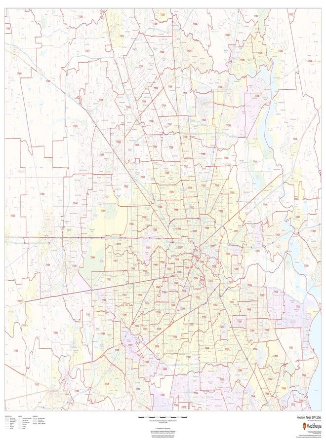 MapSherpa Houston, Texas ZIP Codes - 48" x 36" Laminated Wall Map - Image 1