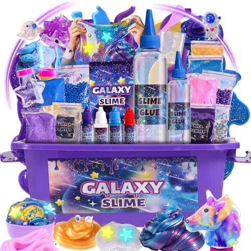 LPFEZRS Mini Galaxy Slime Kit with Glow in The Dark StickersMaking Butter Slime Dark Powder to Make Glitter Galactic Slime Stress Relief Toys Party Favors for Kids for Girls Boys 6 7 8 9 10 11 12 - Image 1