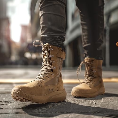 NORTIV 8 Mens Breathable Tactical Military Work Boots Side Zipper Leather Lightweight Hiking Motorcycle Combat Boots 8 Inches PeakforceSize 7CoyoteSNMT242M - Image 3