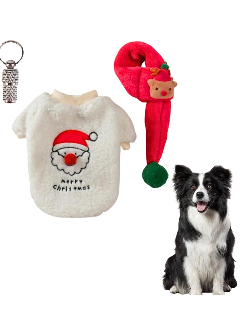 erorex Dog Christmas Sweater and Scarf with 1 Pcs Pet Id Tag Gift - Merry Christmas Holiday Cloth - Flannel Santa Nose & Elk Scarf - Breathable Costume Eve Pajamas Santa Designed Jumper Suit (Large) - Image 1
