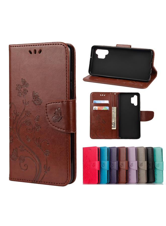 اس-توب جراب لهاتف Samsung Galaxy A32 4G بنقشة زهور الفراشة، جراب جلدي قلاب أفقي مع حامل وفتحات للبطاقات ومحفظة - Image 1