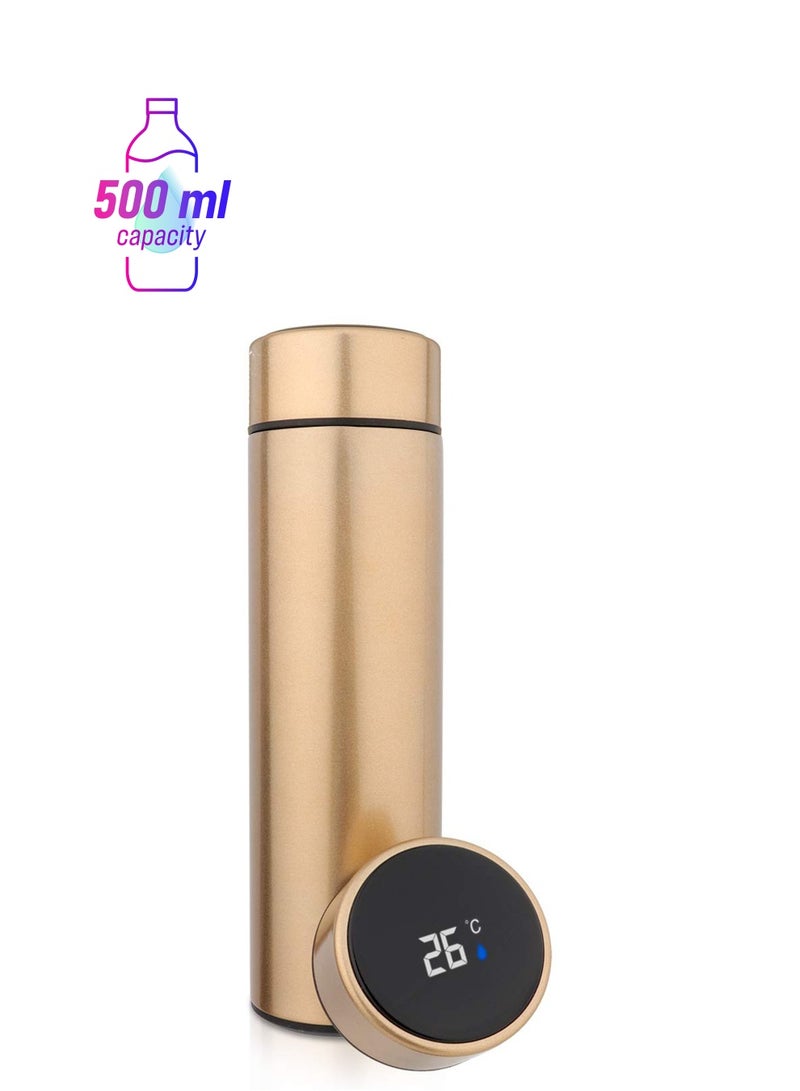 Bright Home Temperature Display Vacuum Insulated Water Bottle (500ML) Mug with LED Temperature Leak Proof Hot & Cold for 12 Hours Thermos Perfect for Campaign Travelling (Golden) - Image 1