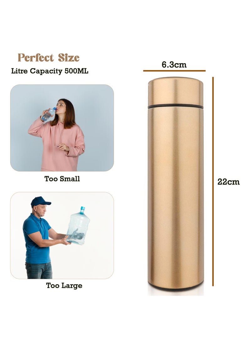 Bright Home Temperature Display Vacuum Insulated Water Bottle (500ML) Mug with LED Temperature Leak Proof Hot & Cold for 12 Hours Thermos Perfect for Campaign Travelling (Golden) - Image 3