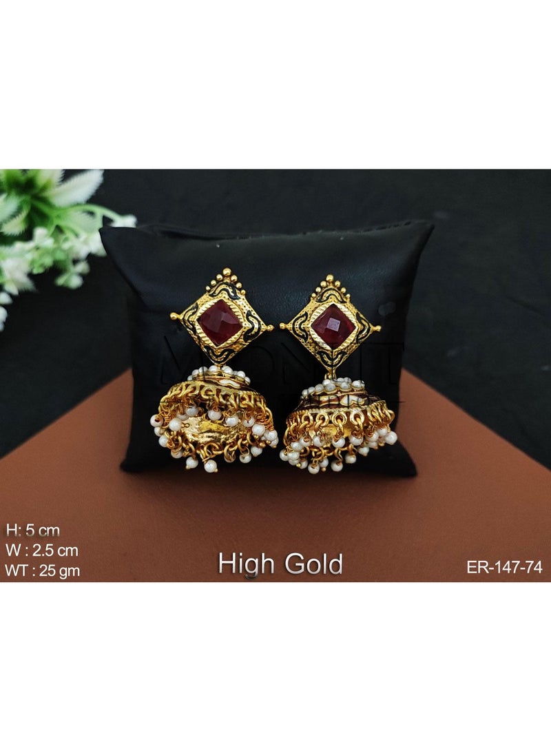Gold-Tone Patterned Jhumka Earrings