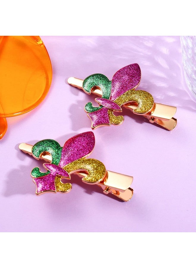 BVGA Mardi Gras Hair Clips Accessory Festive Rhinestone Glitter Rhinestone Mask Crown Fleur De Lis Charms Hairpins For Women Girls Funny Fiesta Mexican Holiday Party Jewelry Gifts (Cglitter Fleur De Lis) - Image 2