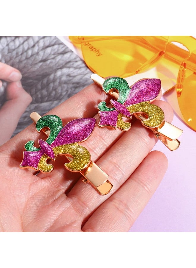 BVGA Mardi Gras Hair Clips Accessory Festive Rhinestone Glitter Rhinestone Mask Crown Fleur De Lis Charms Hairpins For Women Girls Funny Fiesta Mexican Holiday Party Jewelry Gifts (Cglitter Fleur De Lis) - Image 3