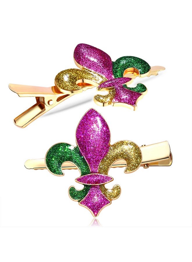 BVGA Mardi Gras Hair Clips Accessory Festive Rhinestone Glitter Rhinestone Mask Crown Fleur De Lis Charms Hairpins For Women Girls Funny Fiesta Mexican Holiday Party Jewelry Gifts (Cglitter Fleur De Lis) - Image 1