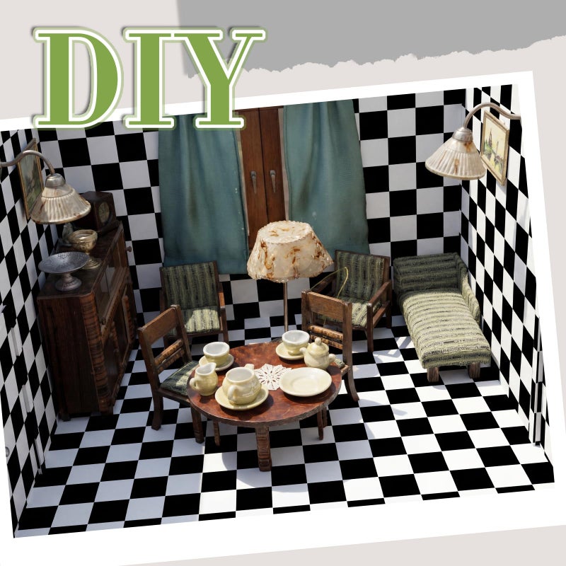 Flutesan 12 Pcs Miniature Dollhouse Wallpaper and Flooring Peel and Stick Mini DIY Self Adhesive Dollhouse Accessories 8.27 x 11.69 Inch (Check Pattern) - Image 5