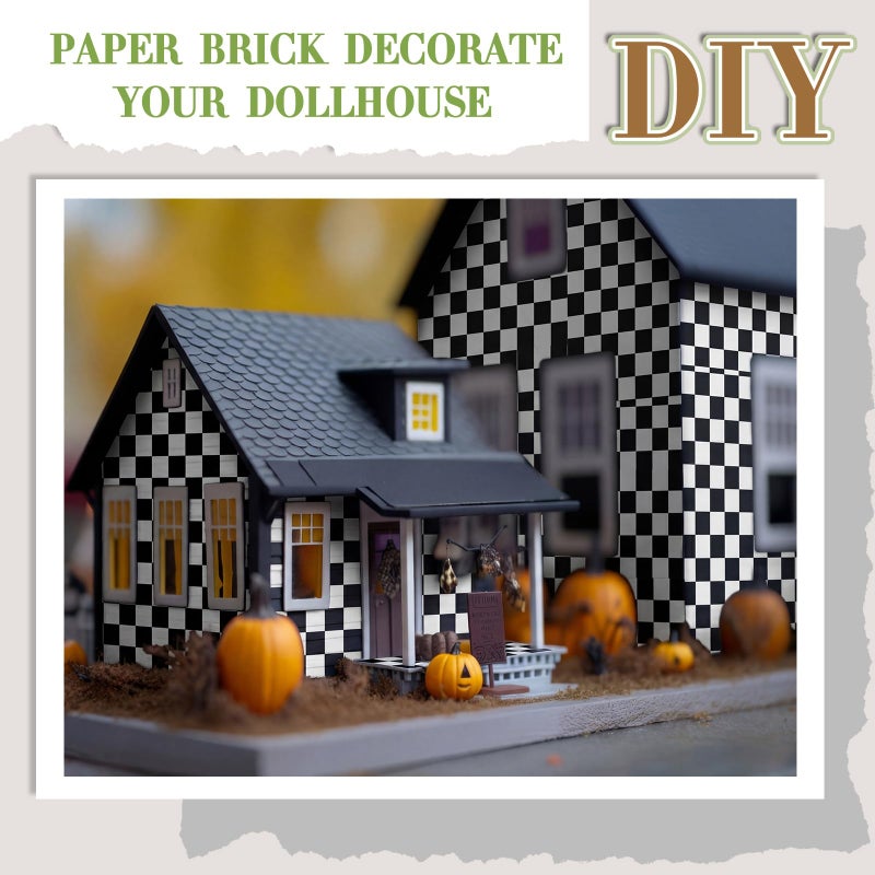 Flutesan 12 Pcs Miniature Dollhouse Wallpaper and Flooring Peel and Stick Mini DIY Self Adhesive Dollhouse Accessories 8.27 x 11.69 Inch (Check Pattern) - Image 4
