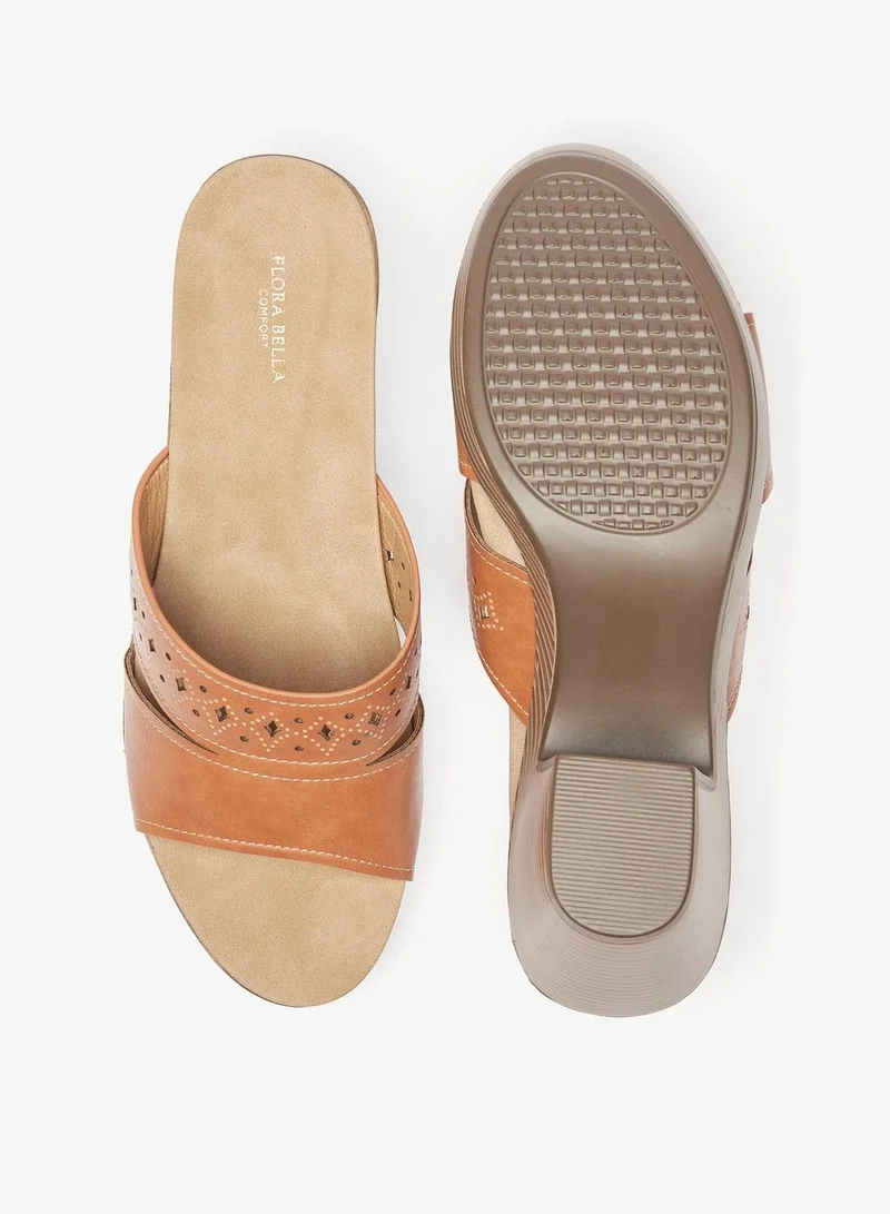 فلورا بيلا Solid Cutwork Strap Slip On Sandals with Block Heels