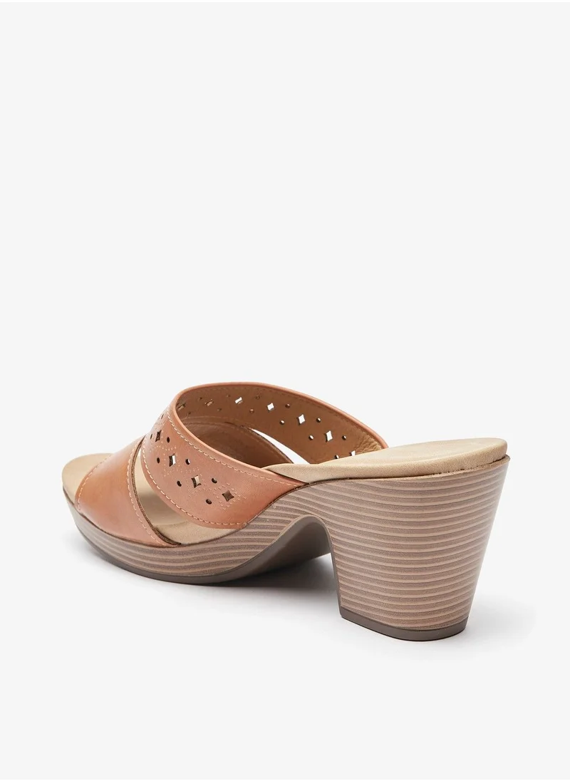 فلورا بيلا Solid Cutwork Strap Slip On Sandals with Block Heels