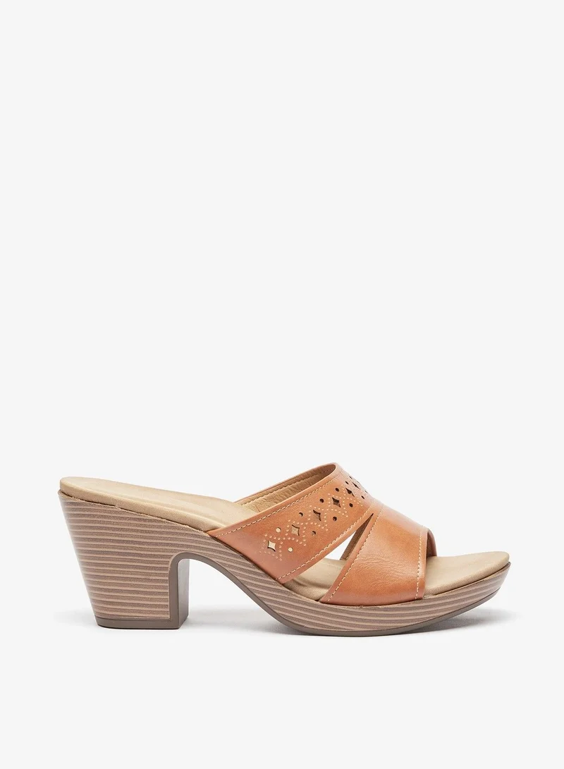 فلورا بيلا Solid Cutwork Strap Slip On Sandals with Block Heels
