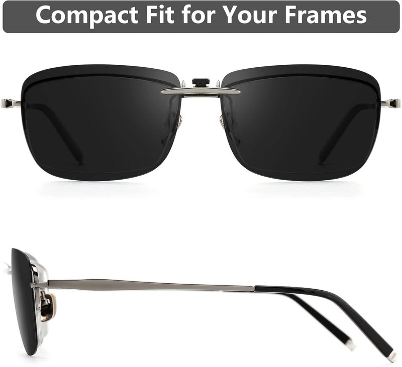 CAXMAN Polarized Clip On Sunglasses Over Prescription Glasses Men Women Compact Fit Non-Flip Up - Image 5