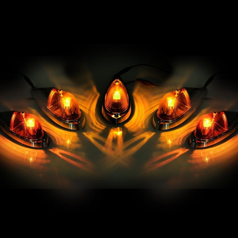 Partsam 5X Amber Cab Marker Top Roof Running Lights Kit - Universal Teardrop Style for Trucks - Image 2