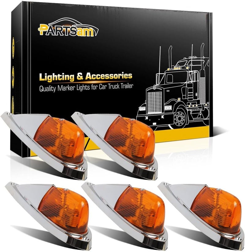 Partsam 5X Amber Cab Marker Top Roof Running Lights Kit - Universal Teardrop Style for Trucks - Image 1