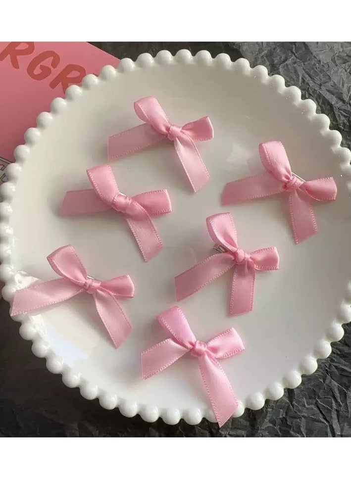 6 Pieces Pink Mini White Bowknot Hair Clips for Women Girls, Small Cute Bows Hair Ribbon Alligator Clips, Charming Hair Accessories for Every Occasion - Image 1