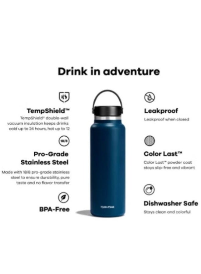 Hydro Flask Insulated Wide Mouth Stainless Steel Water Bottle 1182ml with Leakproof Flex Cap – Hot & Cold Thermos Flask , Black - Image 4
