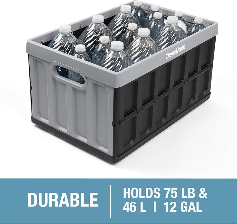 Clevermade Collapsible Storage Bins with Lids - Obsidian 3 Pack 46L- Plastic Containers Stackable Organization Crates Home Closet Space-Saving Durable - Image 4