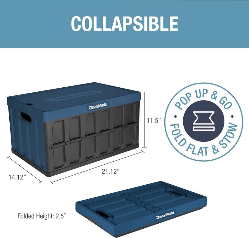 Clevermade Collapsible Storage Bins with Lids - Obsidian 3 Pack 46L- Plastic Containers Stackable Organization Crates Home Closet Space-Saving Durable - Image 2