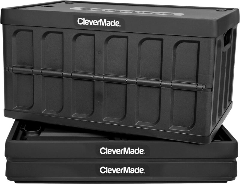 Clevermade Collapsible Storage Bins with Lids - Obsidian 3 Pack 46L- Plastic Containers Stackable Organization Crates Home Closet Space-Saving Durable - Image 1