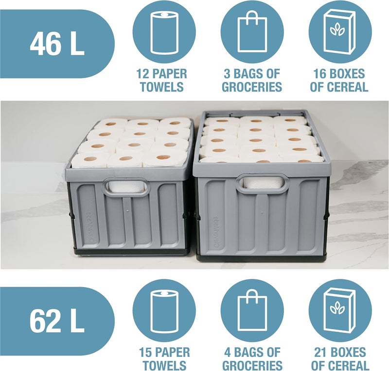 Clevermade Collapsible Storage Bins with Lids - Obsidian 3 Pack 46L- Plastic Containers Stackable Organization Crates Home Closet Space-Saving Durable - Image 5