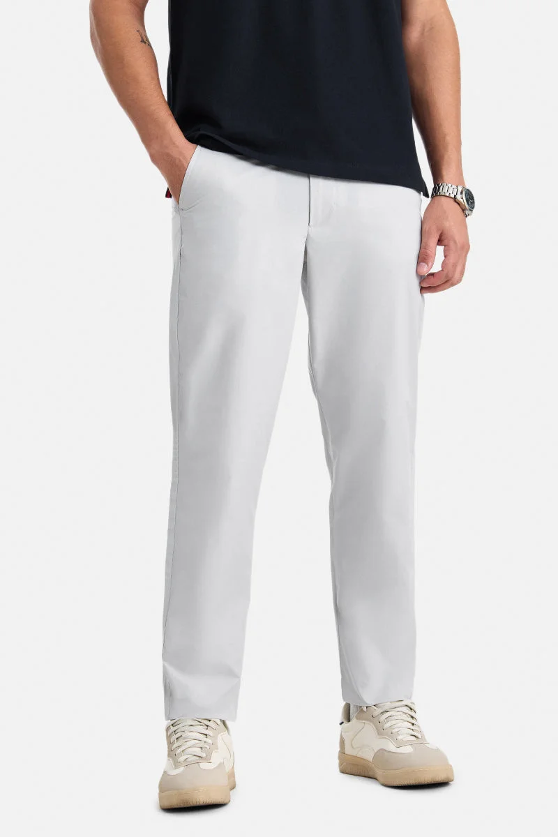 SNITCH Grey Solid Regular Fit Casual Trousers