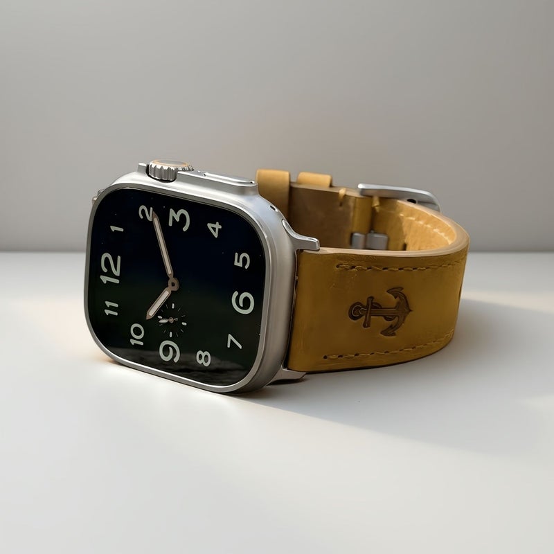 New Dark Brown Vintage Anchor Leather Band For Apple Watch Ultra 49mm - Image 2