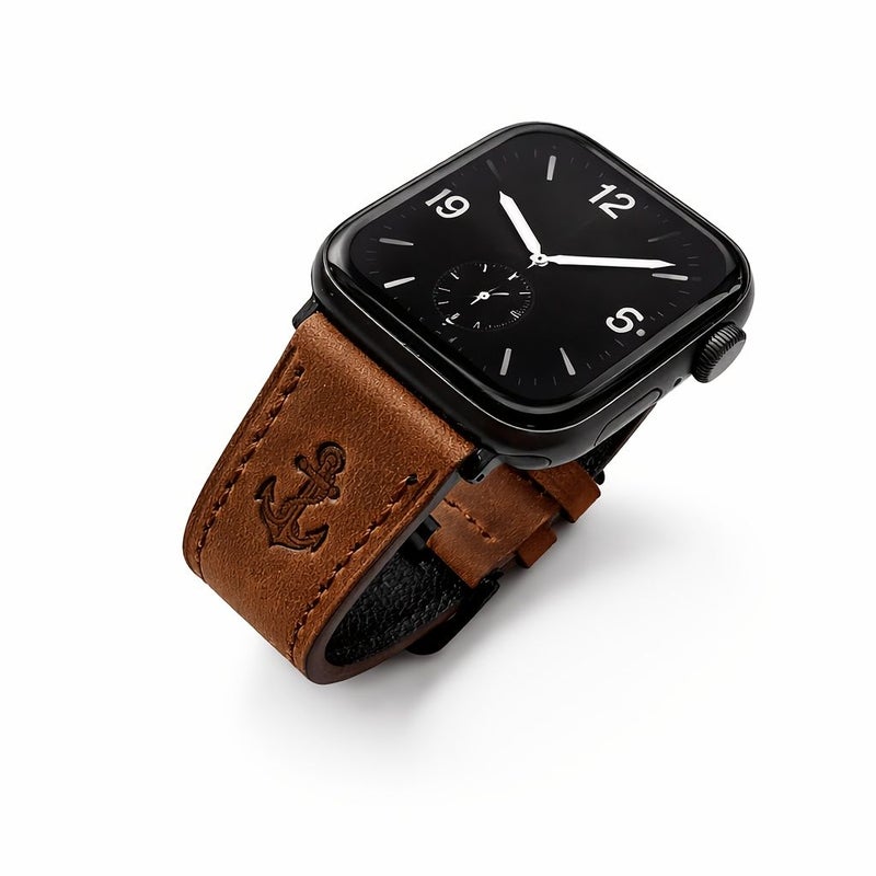 New Dark Brown Vintage Anchor Leather Band For Apple Watch Ultra 49mm - Image 1