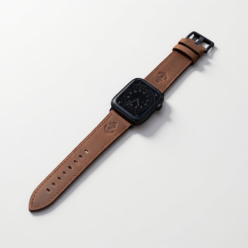 New Dark Brown Vintage Anchor Leather Band For Apple Watch Ultra 49mm - Image 5