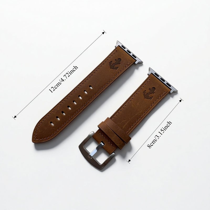 New Dark Brown Vintage Anchor Leather Band For Apple Watch Ultra 49mm - Image 3