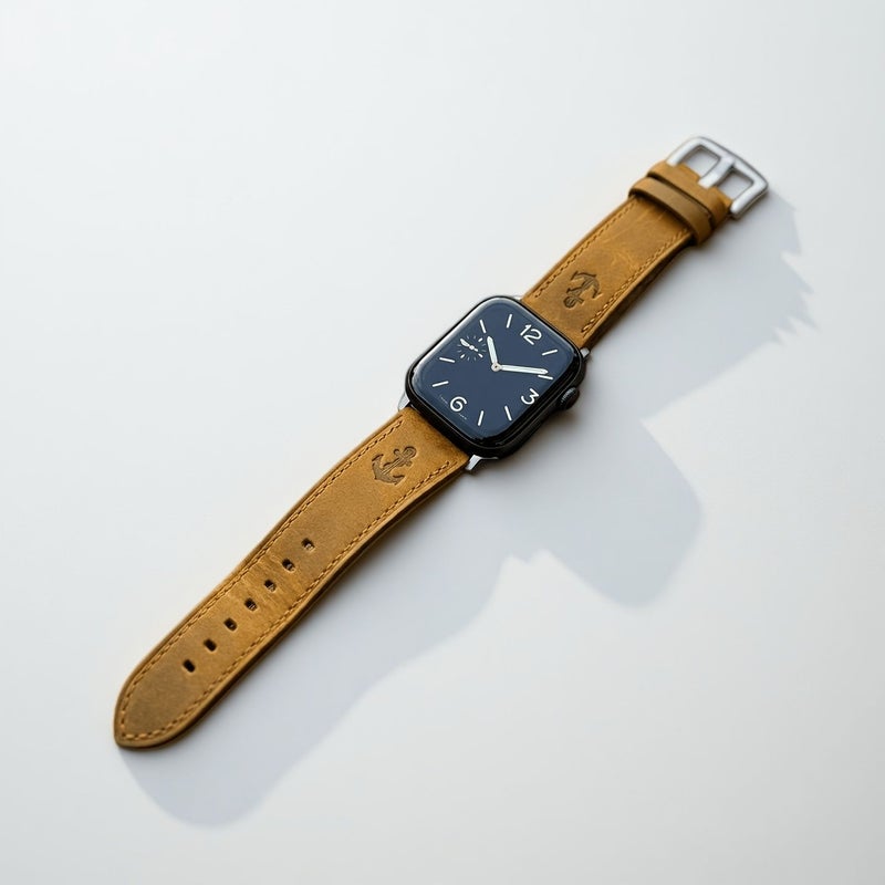 New Dark Brown Vintage Anchor Leather Band For Apple Watch Ultra 49mm - Image 4