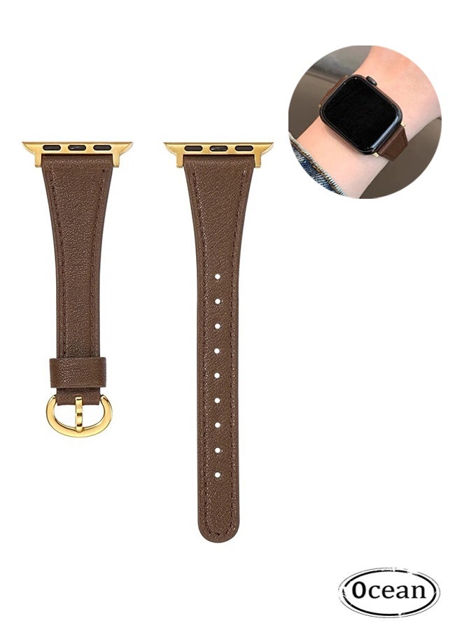 Leather Band Compatible with Watch Band 38mm 40mm 41mm 42mm, Top Grain Genuine Leather Strap Thin Watch Wristband for iWatch Series 10 9 8 7 6 5 4 3 2 1 SE Ultra 2, Brown - Image 1